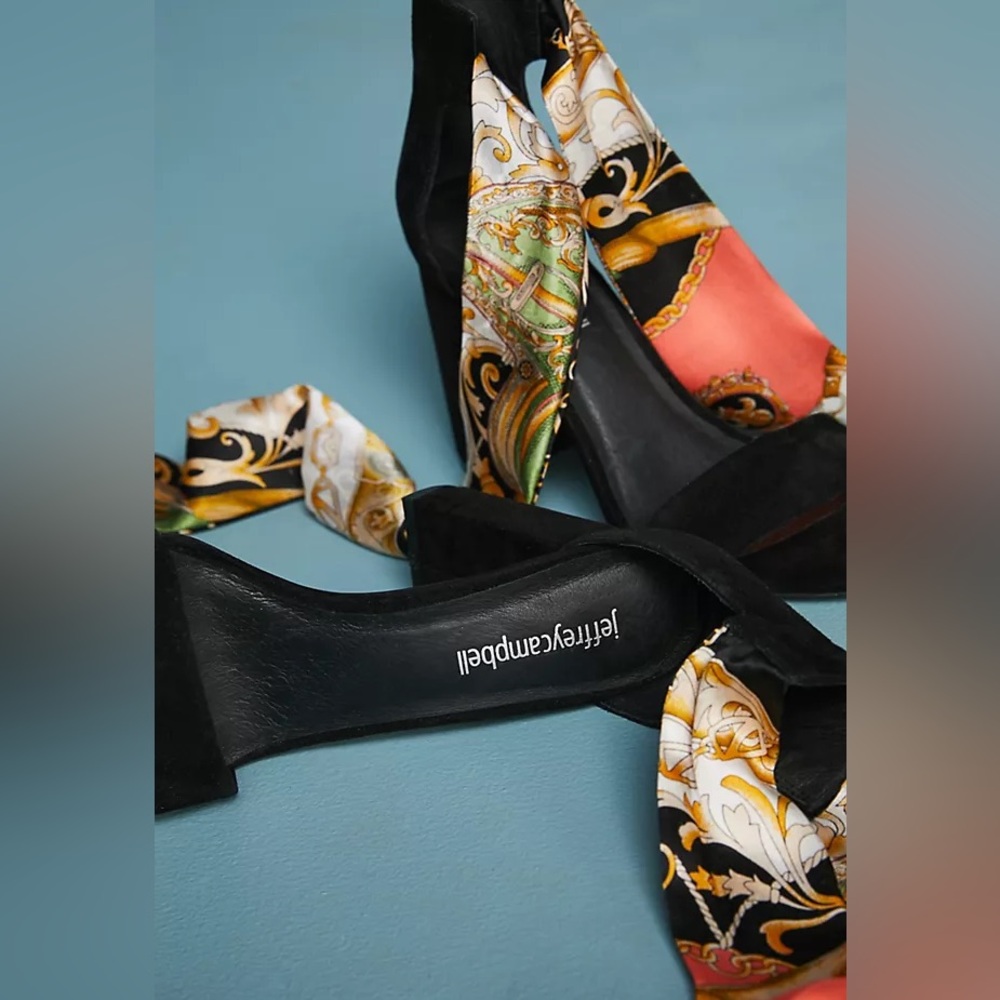 Jeffrey Campbell Black Heels with Colorful Scarf - Picture 2 of 6